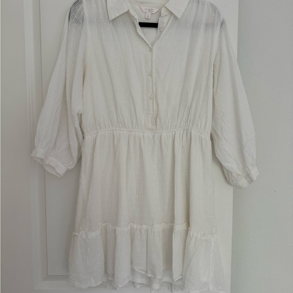 LC Lauren Conrad Off white collared textured tiered dress size large 12 14 - Picture 4 of 4